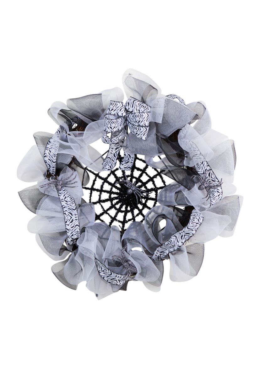 26 Inch Halloween Spider Web Mesh Wreath