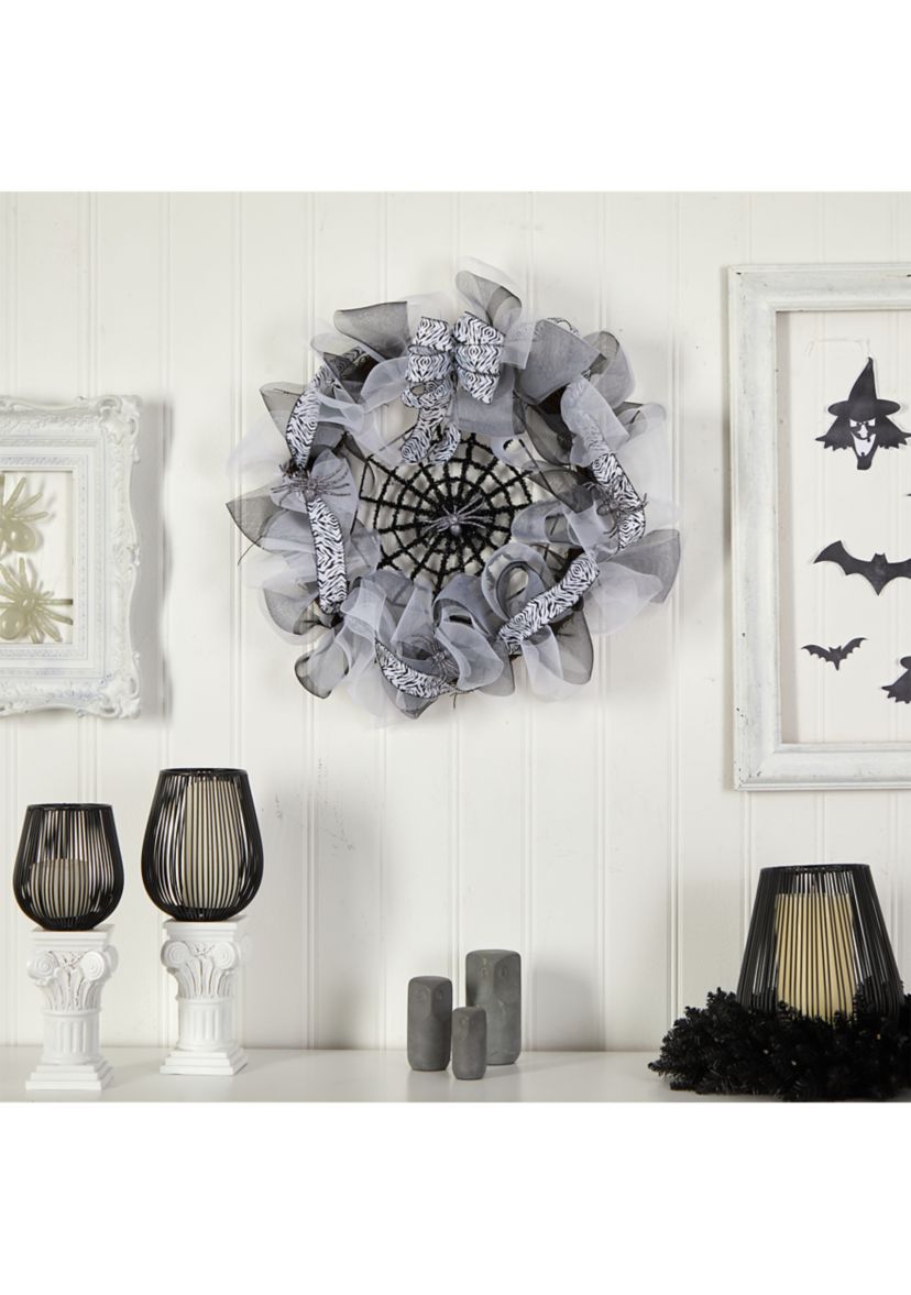 26 Inch Halloween Spider Web Mesh Wreath