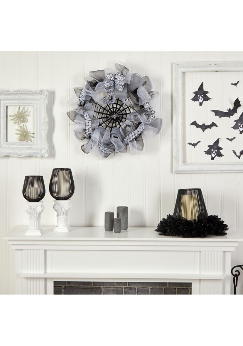 26 Inch Halloween Spider Web Mesh Wreath