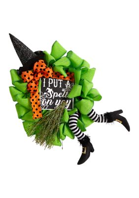 26 Inch Halloween Witch Broom and Hat Mesh Wreath