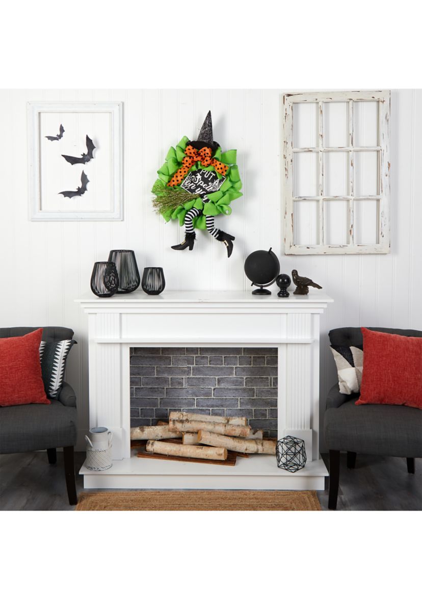 26 Inch Halloween Witch Broom and Hat Mesh Wreath