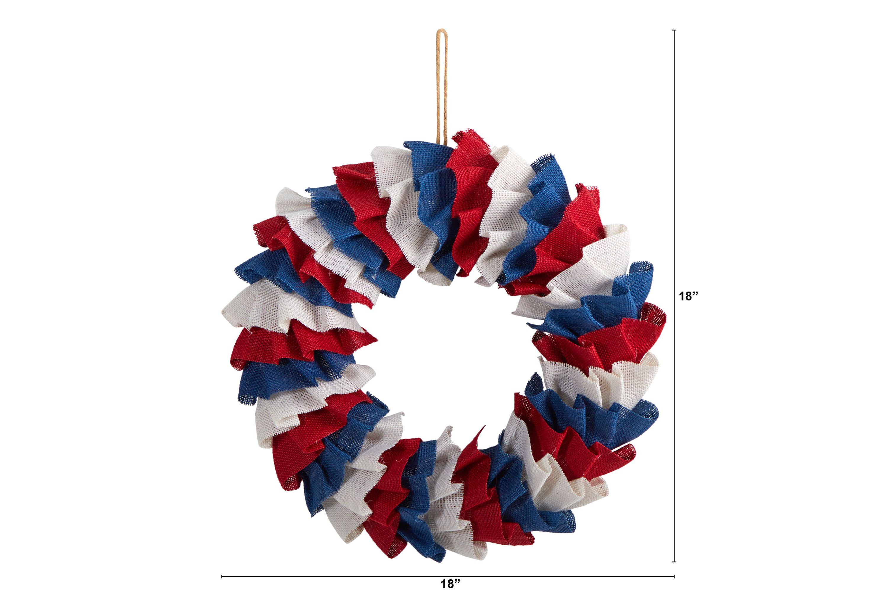 18-Inch Red White and Blue Americana Burlap Wreath