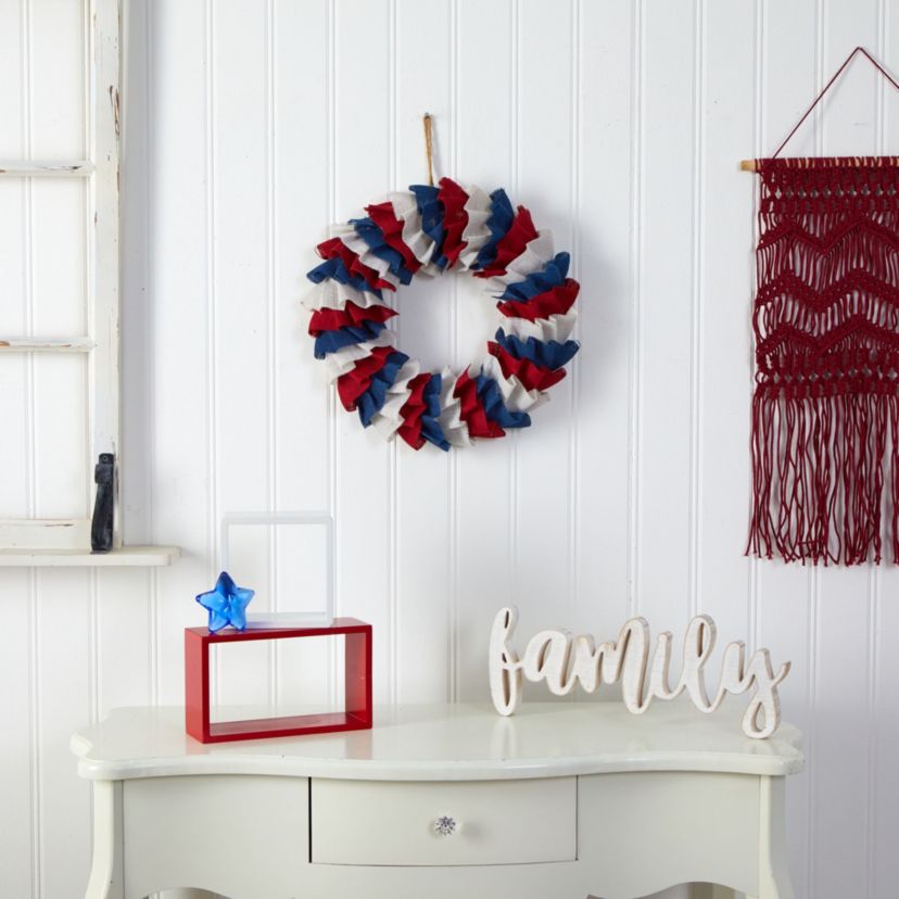 18-Inch Red White and Blue Americana Burlap Wreath