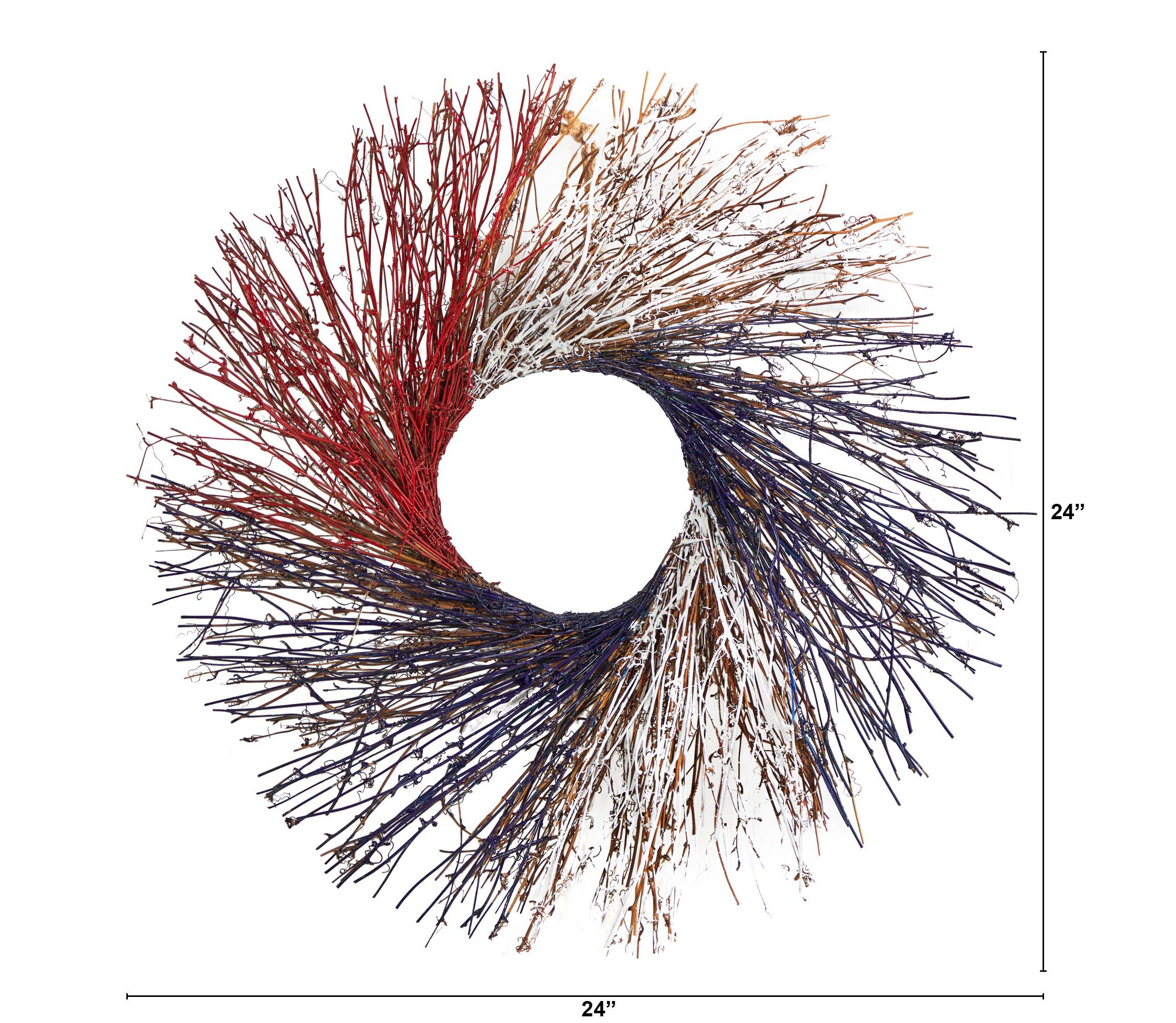 24-Inch Americana Twig Wreath Red White and Blue