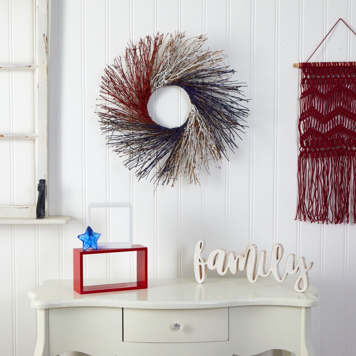 24-Inch Americana Twig Wreath Red White and Blue