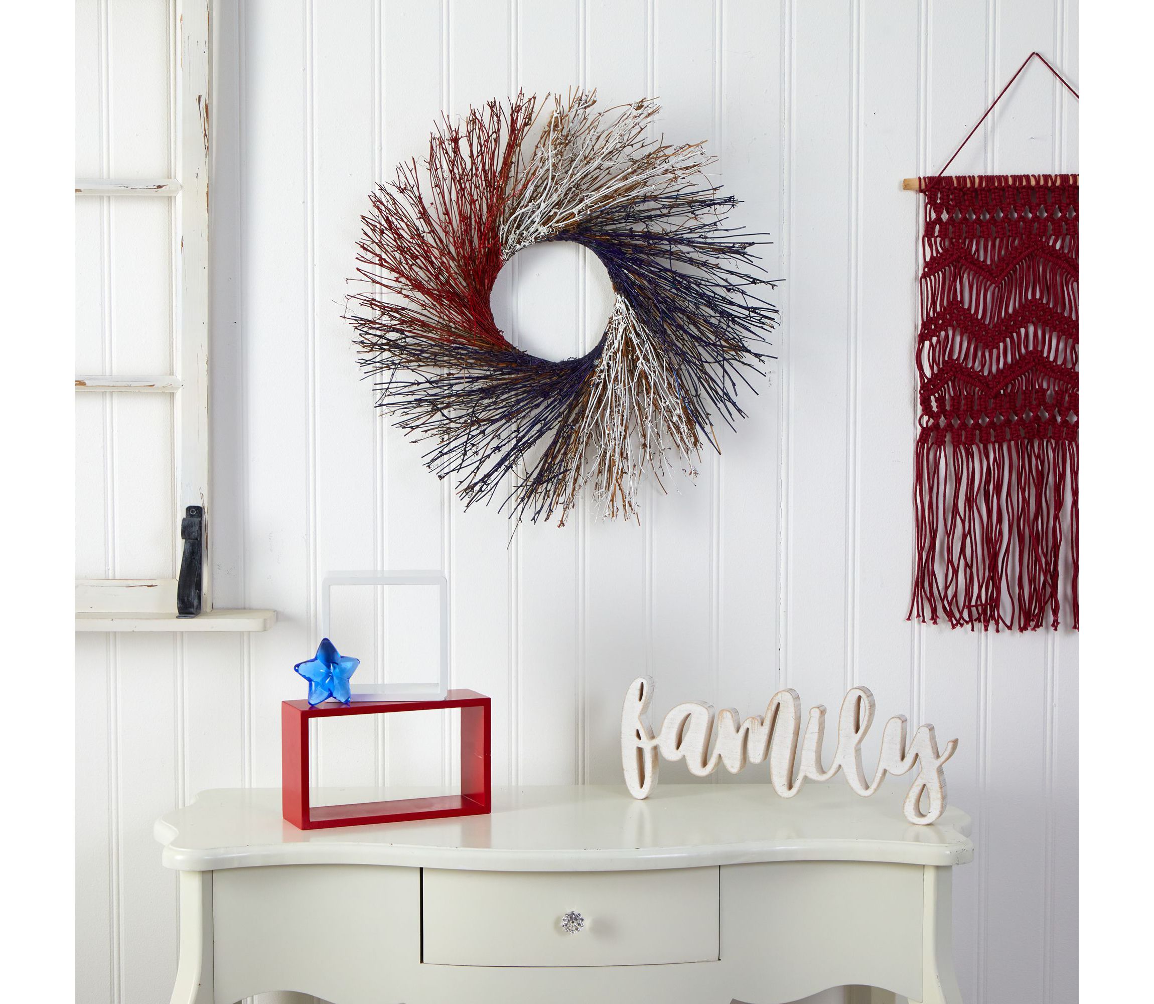 24-Inch Americana Twig Wreath Red White and Blue