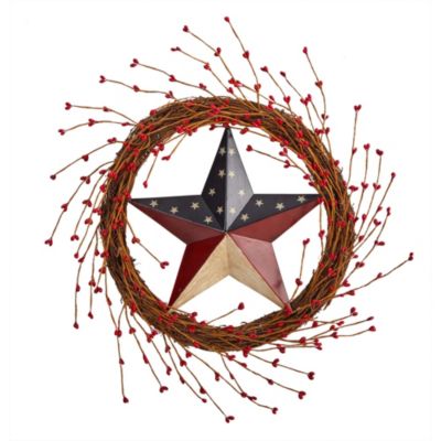 20-Inch Americana Patriotic Star Wreath Red White and Blue