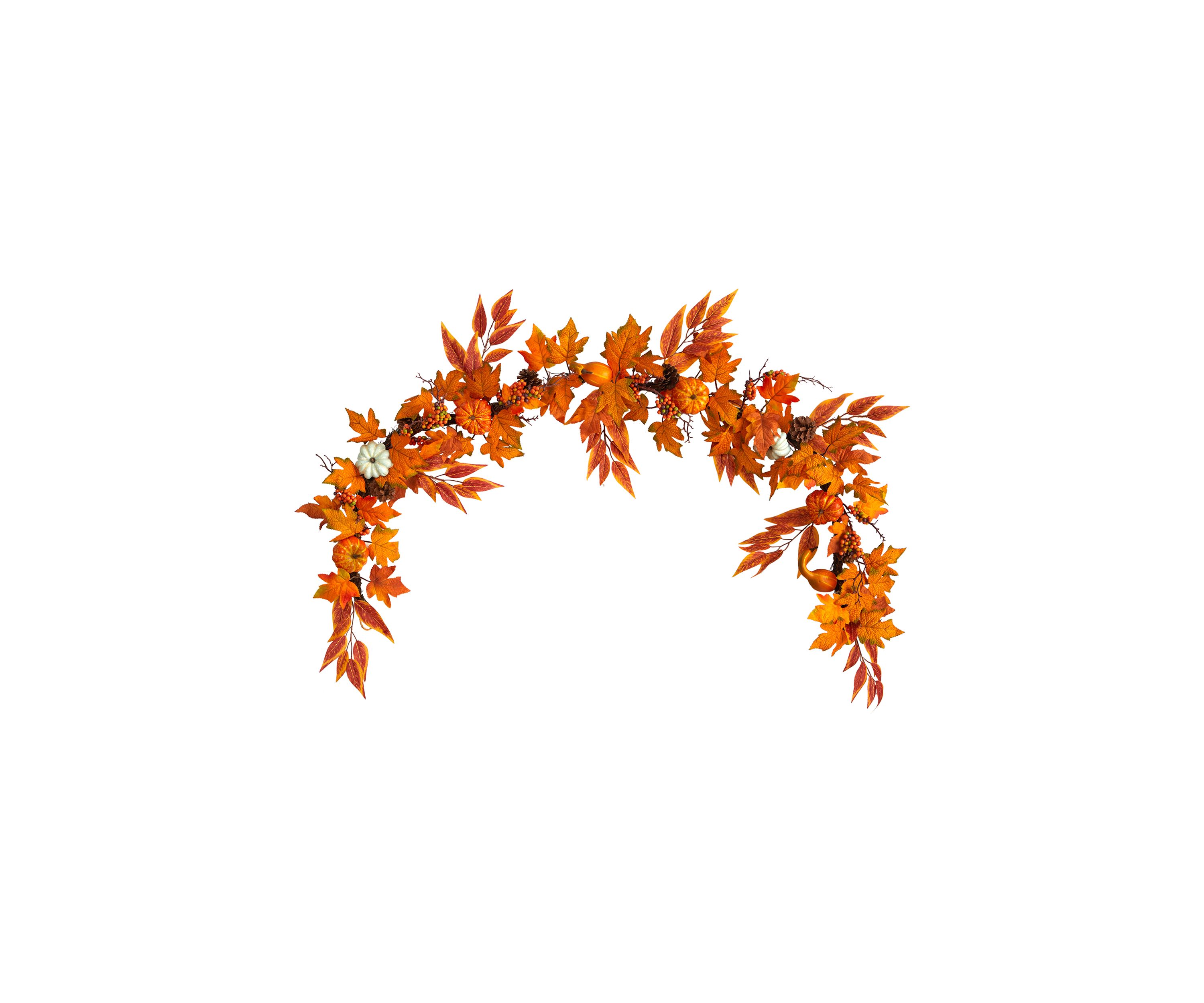 6 Foot Assorted Autumn Maple Leaves, Pumpkins, Gourds, Berries and Pinecone Artificial Fall Garland