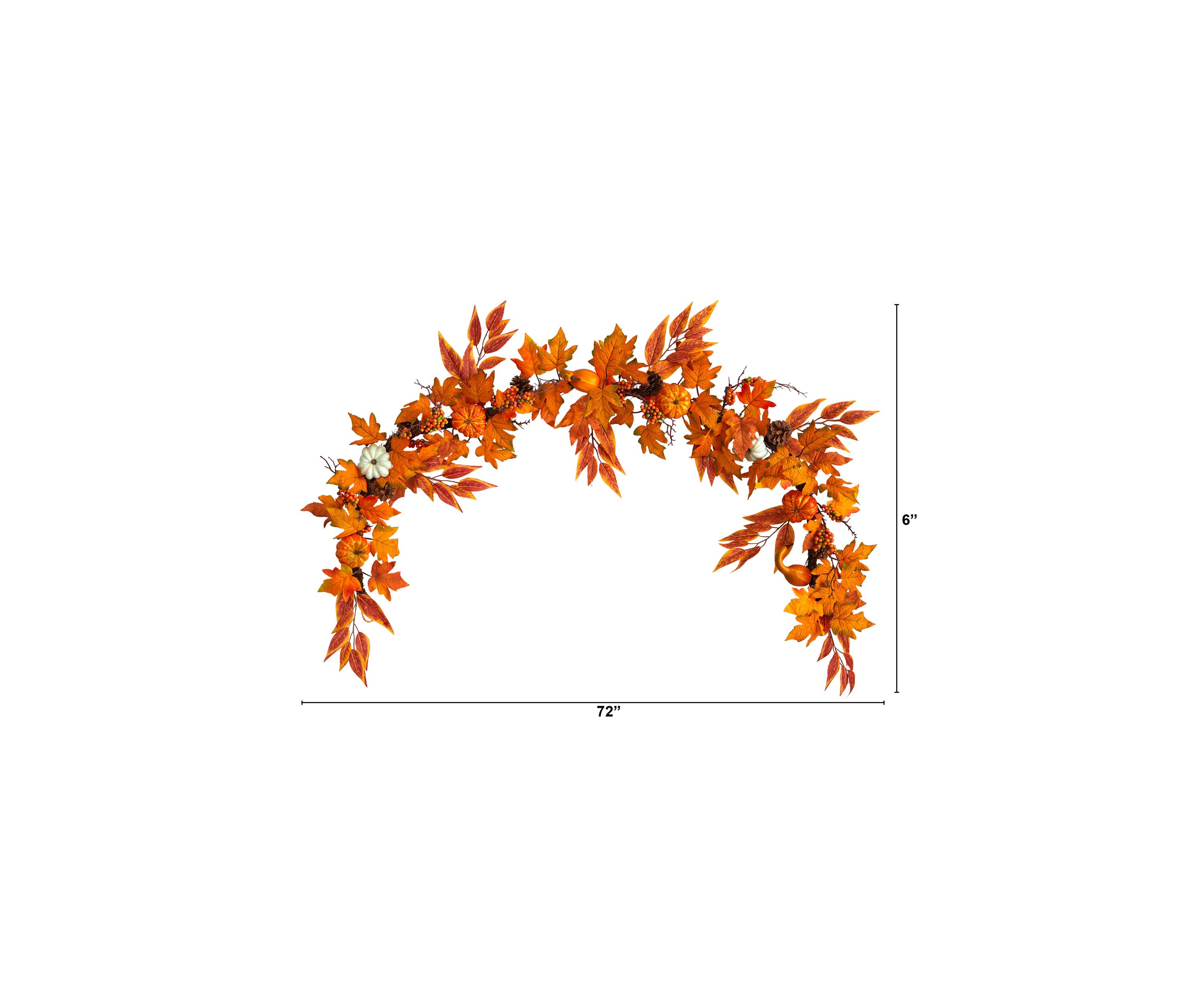 6 Foot Assorted Autumn Maple Leaves, Pumpkins, Gourds, Berries and Pinecone Artificial Fall Garland