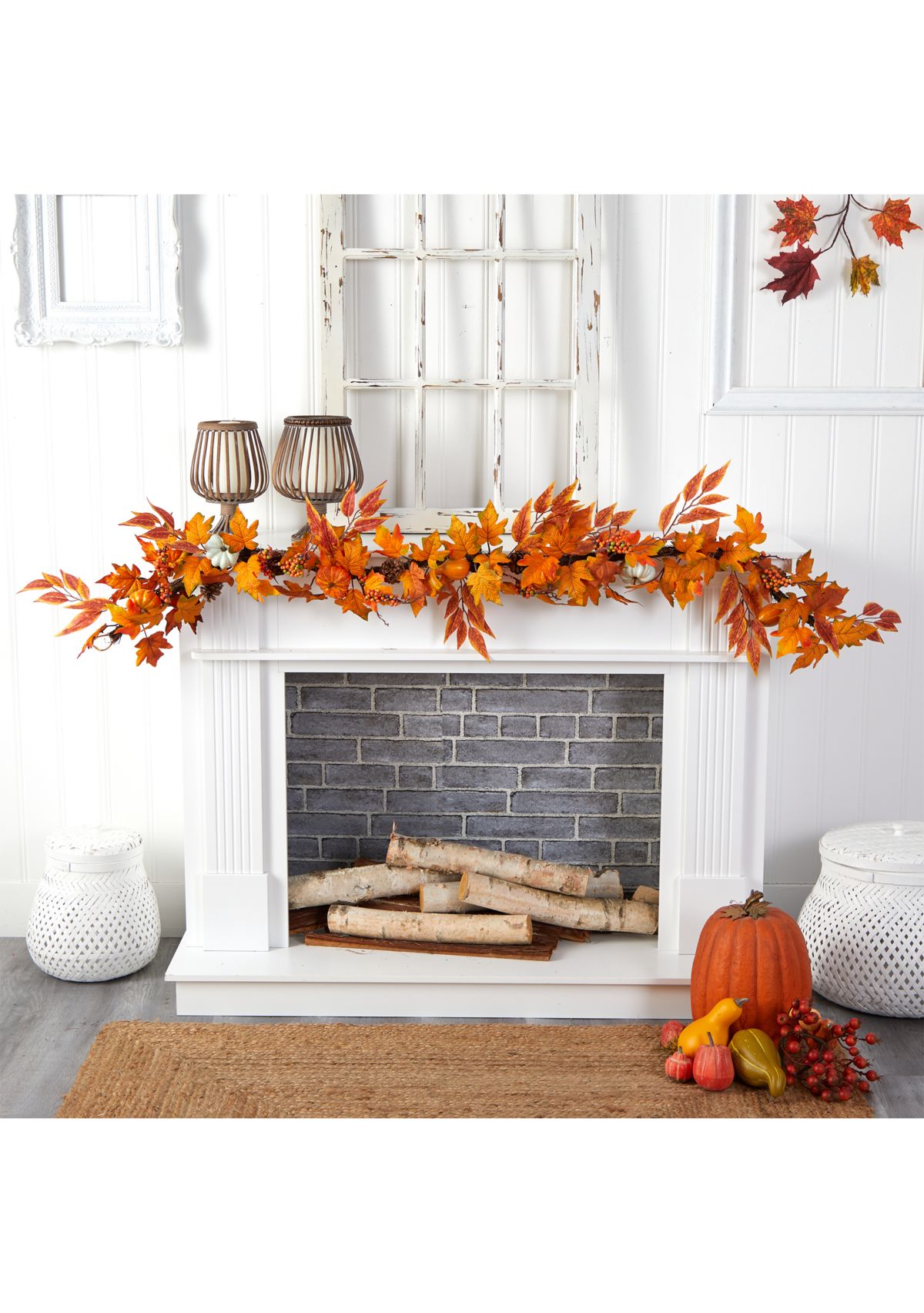 6 Foot Assorted Autumn Maple Leaves, Pumpkins, Gourds, Berries and Pinecone Artificial Fall Garland