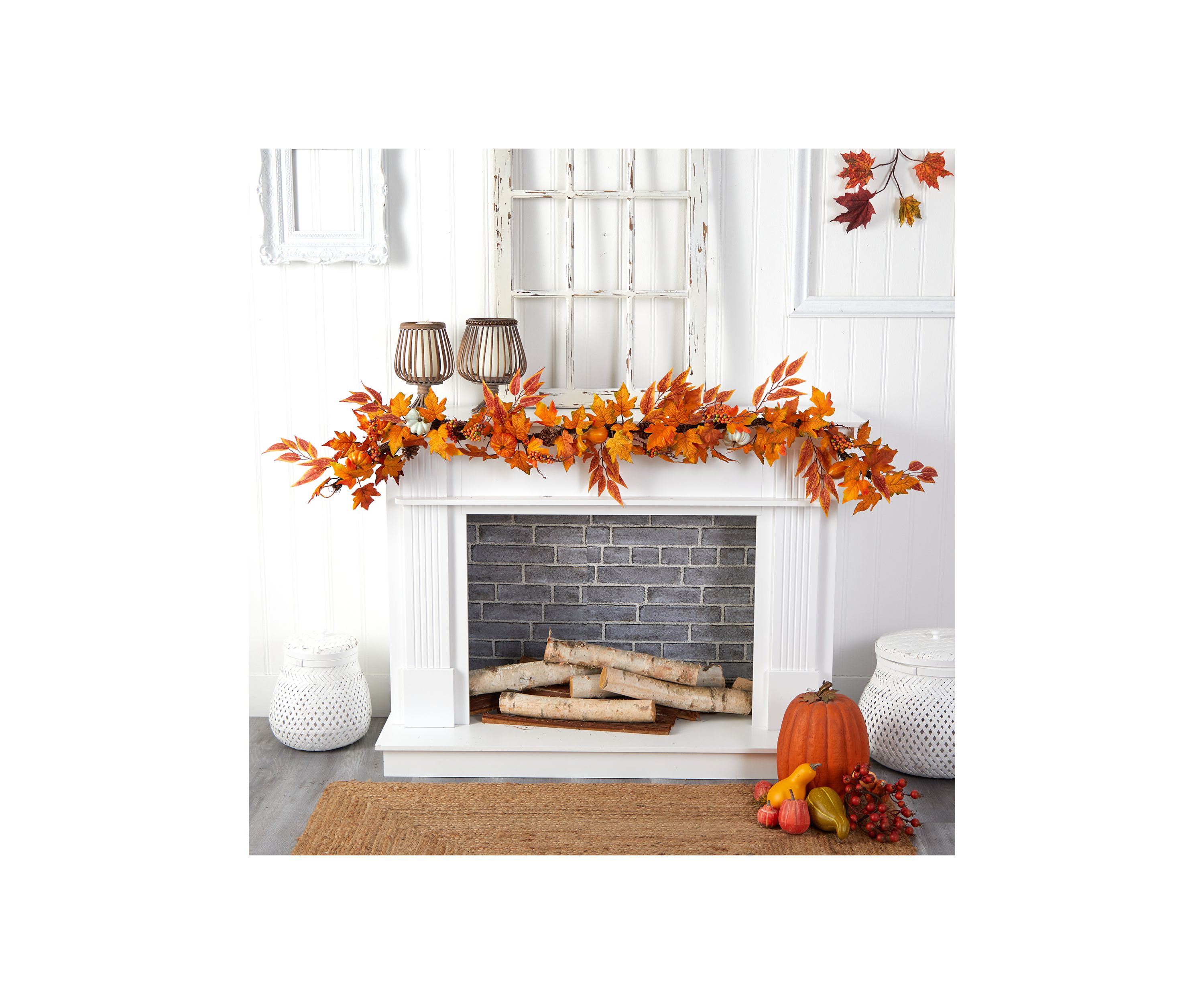 6 Foot Assorted Autumn Maple Leaves, Pumpkins, Gourds, Berries and Pinecone Artificial Fall Garland