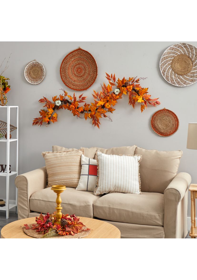 6 Foot Assorted Autumn Maple Leaves, Pumpkins, Gourds, Berries and Pinecone Artificial Fall Garland