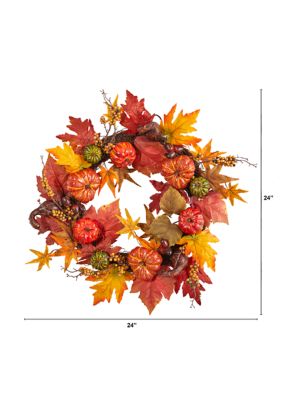 24 Inch Autumn Pumpkin and Berries Artificial Fall Wreath