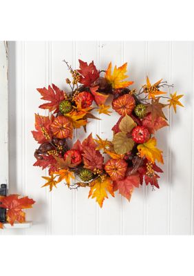 24 Inch Autumn Pumpkin and Berries Artificial Fall Wreath