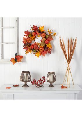 24 Inch Autumn Pumpkin and Berries Artificial Fall Wreath