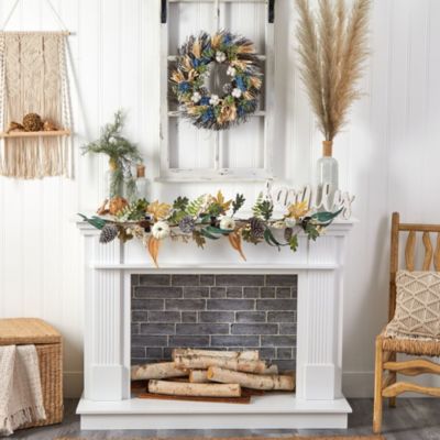 22-Inch Autumn Cotton, Eucalyptus, Berries and Pinecones Artificial Fall Wreath