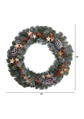 24 Inch Christmas Winter Frosted Stars and Pinecones Holiday Wreath