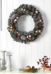 24 Inch Christmas Winter Frosted Stars and Pinecones Holiday Wreath
