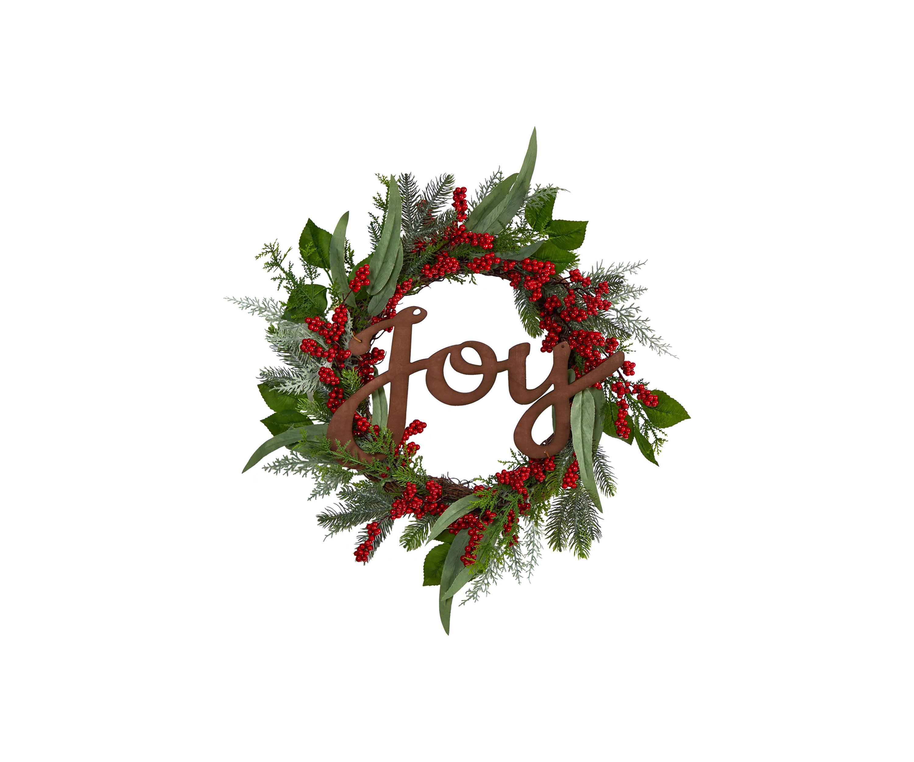 24 Inch Joy and Berries Artificial Christmas Wreath
