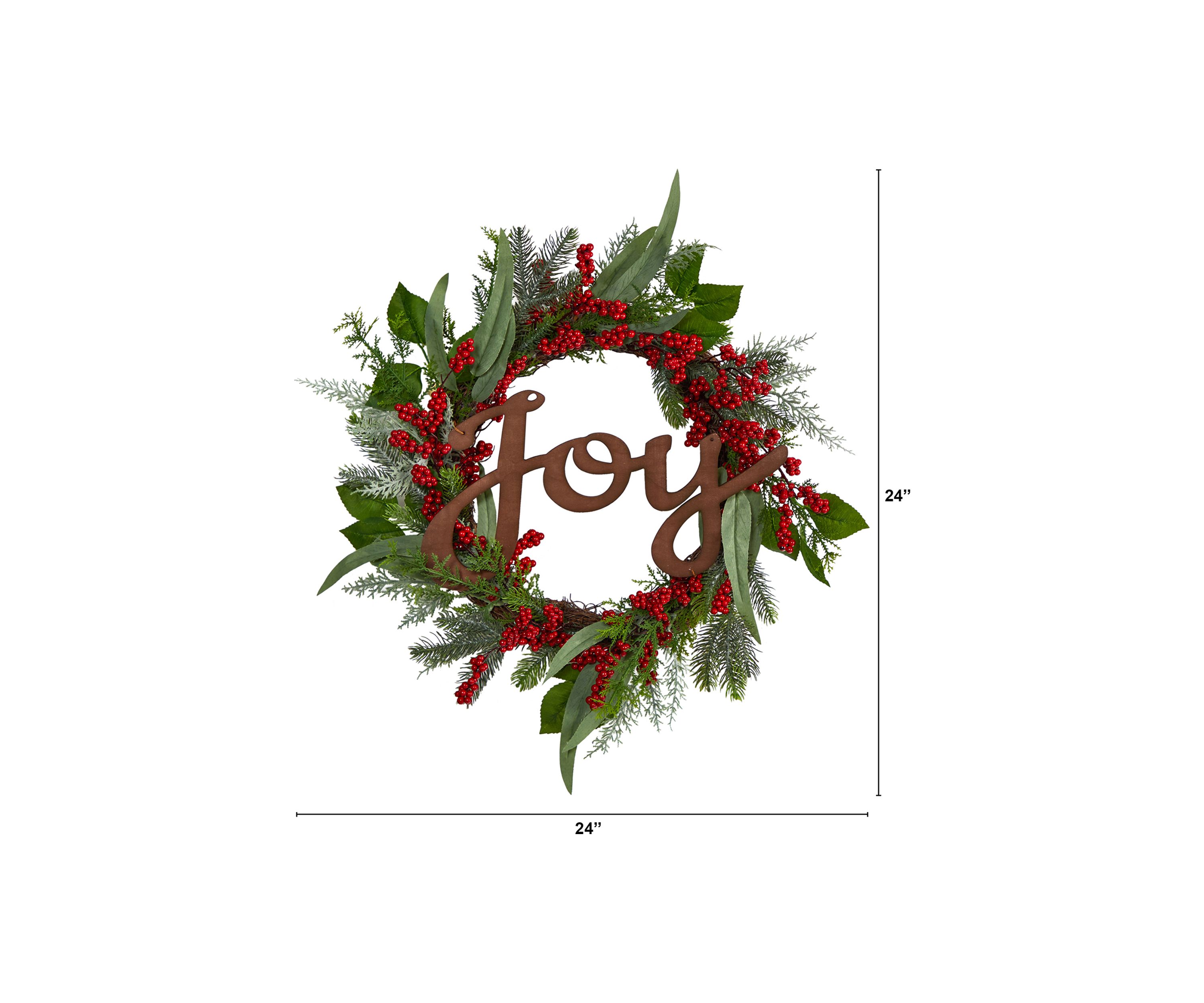 24 Inch Joy and Berries Artificial Christmas Wreath