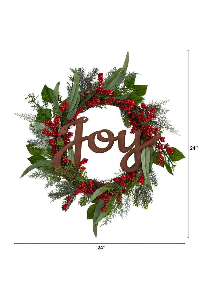 24 Inch Joy and Berries Artificial Christmas Wreath