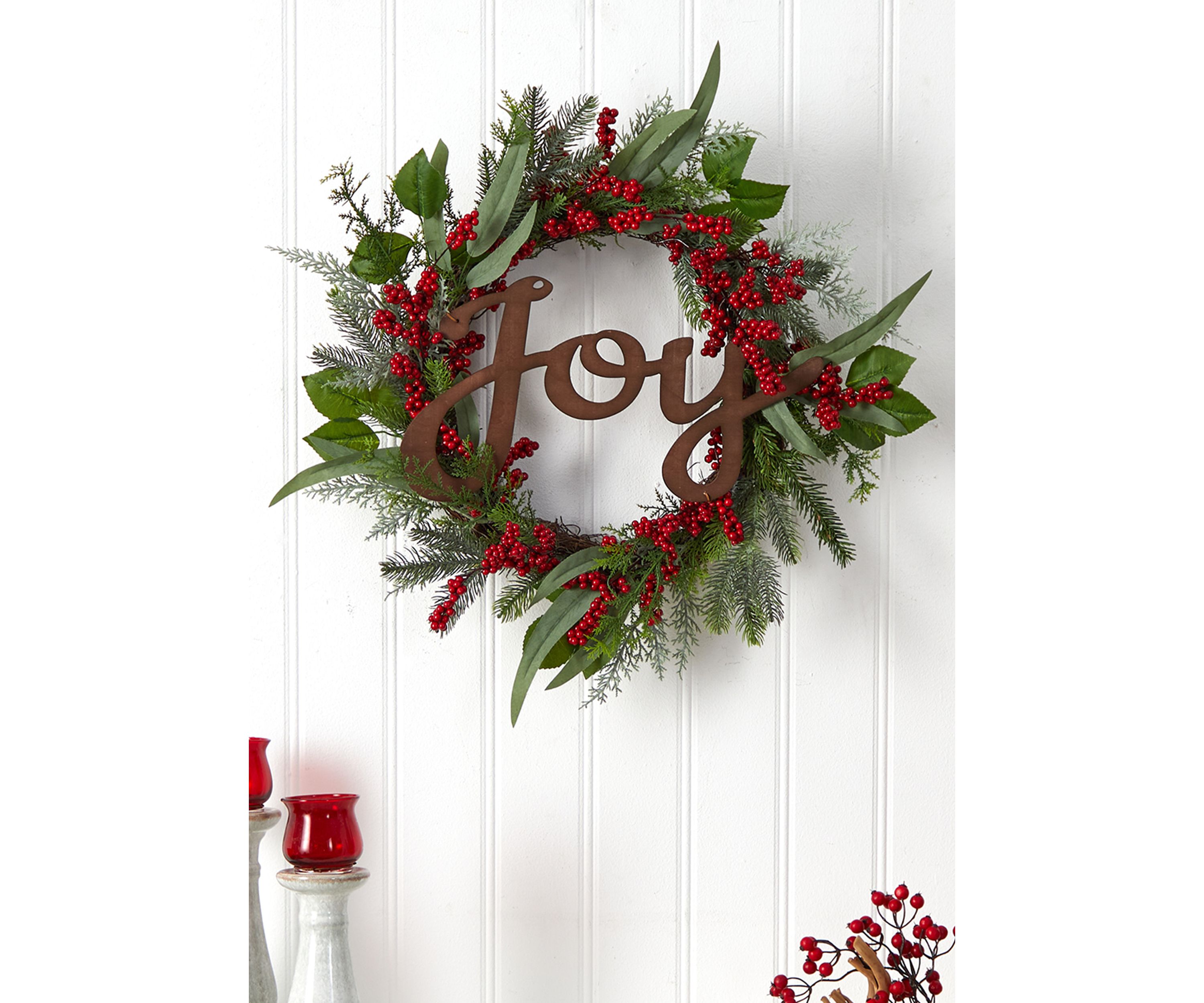 24 Inch Joy and Berries Artificial Christmas Wreath