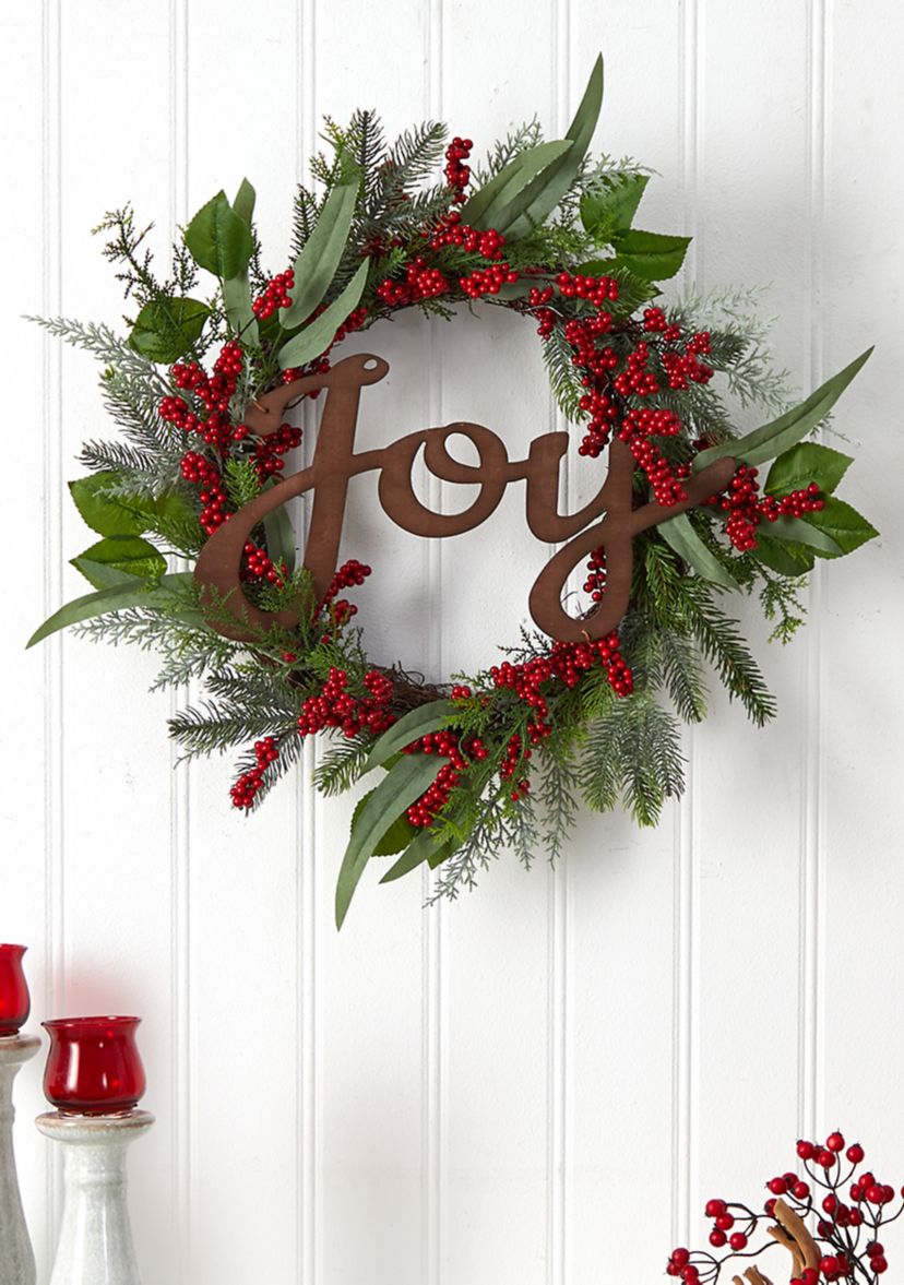 24 Inch Joy and Berries Artificial Christmas Wreath