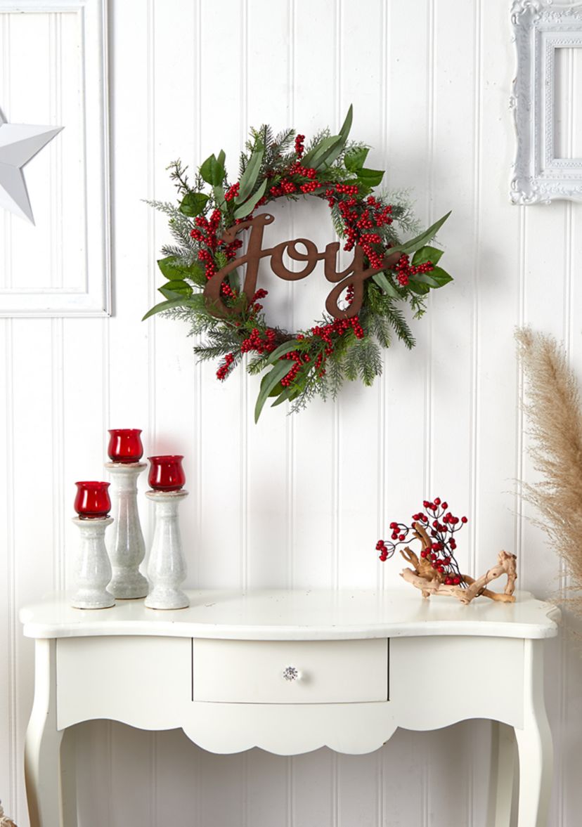 24 Inch Joy and Berries Artificial Christmas Wreath