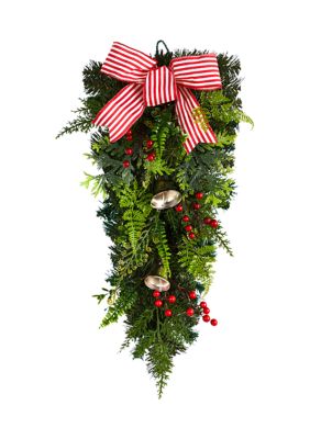 Nearly Natural 26 Inch Holiday Christmas Bells and Bow Artificial Swag, Green