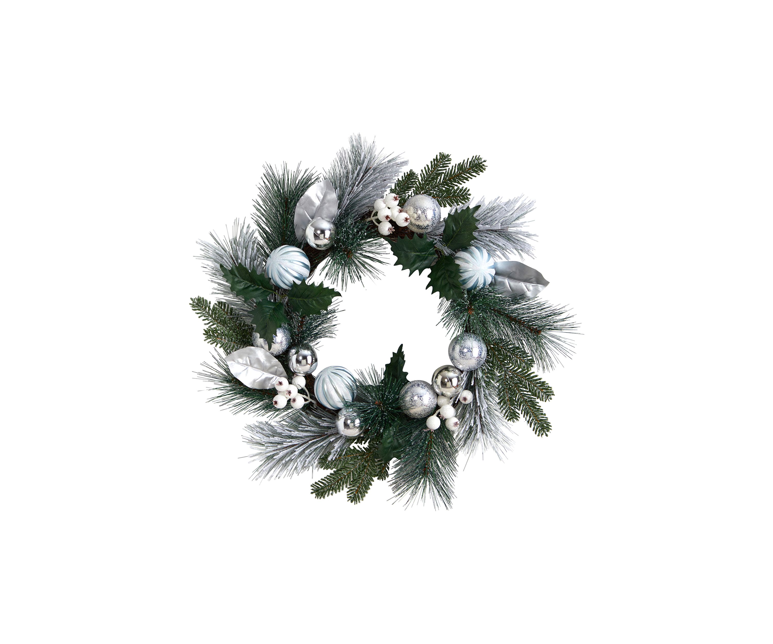 24 Inch Pinecones and Berries Christmas Artificial Wreath with Silver Ornaments