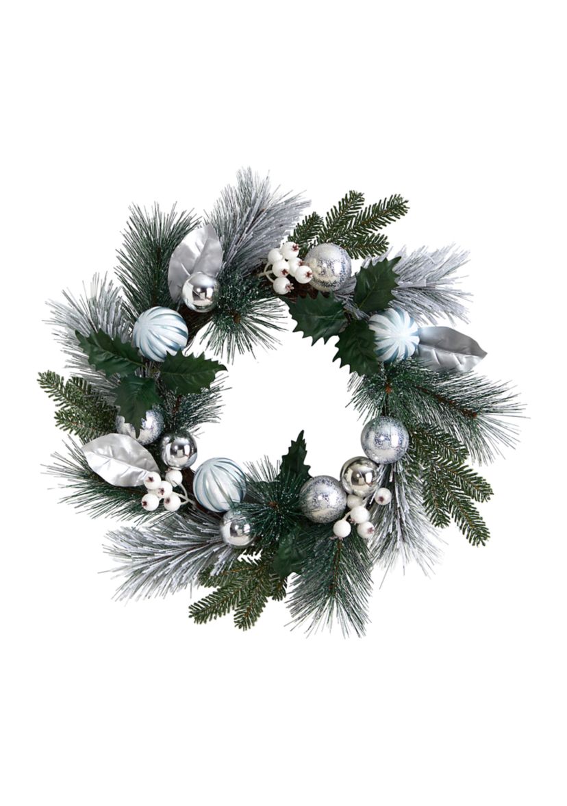 24 Inch Pinecones and Berries Christmas Artificial Wreath with Silver Ornaments