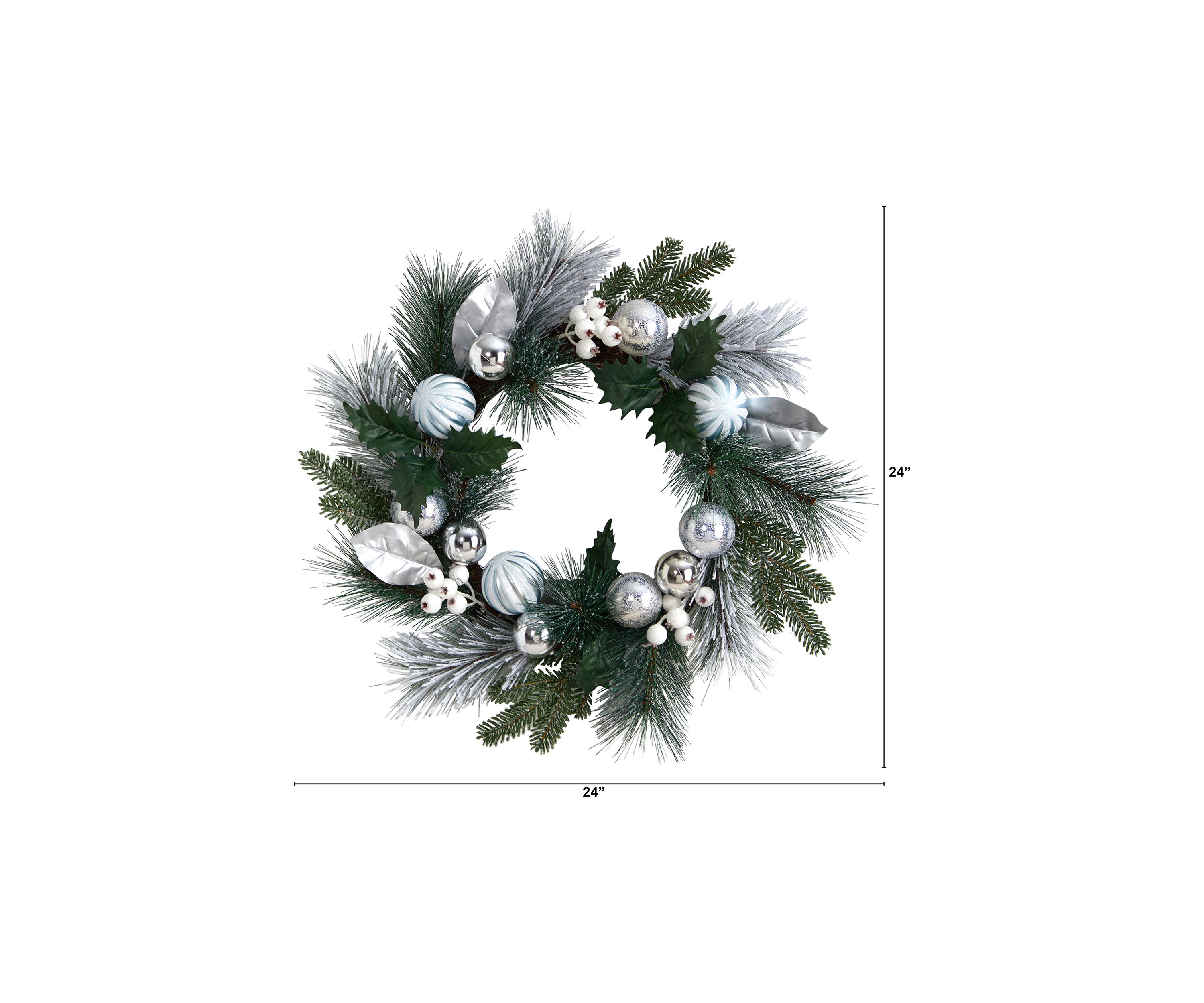 24 Inch Pinecones and Berries Christmas Artificial Wreath with Silver Ornaments