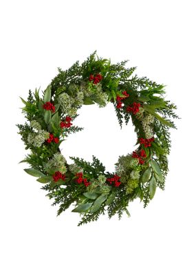 24 Inch Cedar, Eucalyptus and Berries Artificial Christmas Wreath