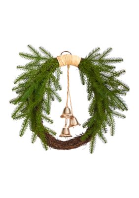 Nearly Natural 24 Inch Holiday Christmas Pine and Hanging Bells Wreath