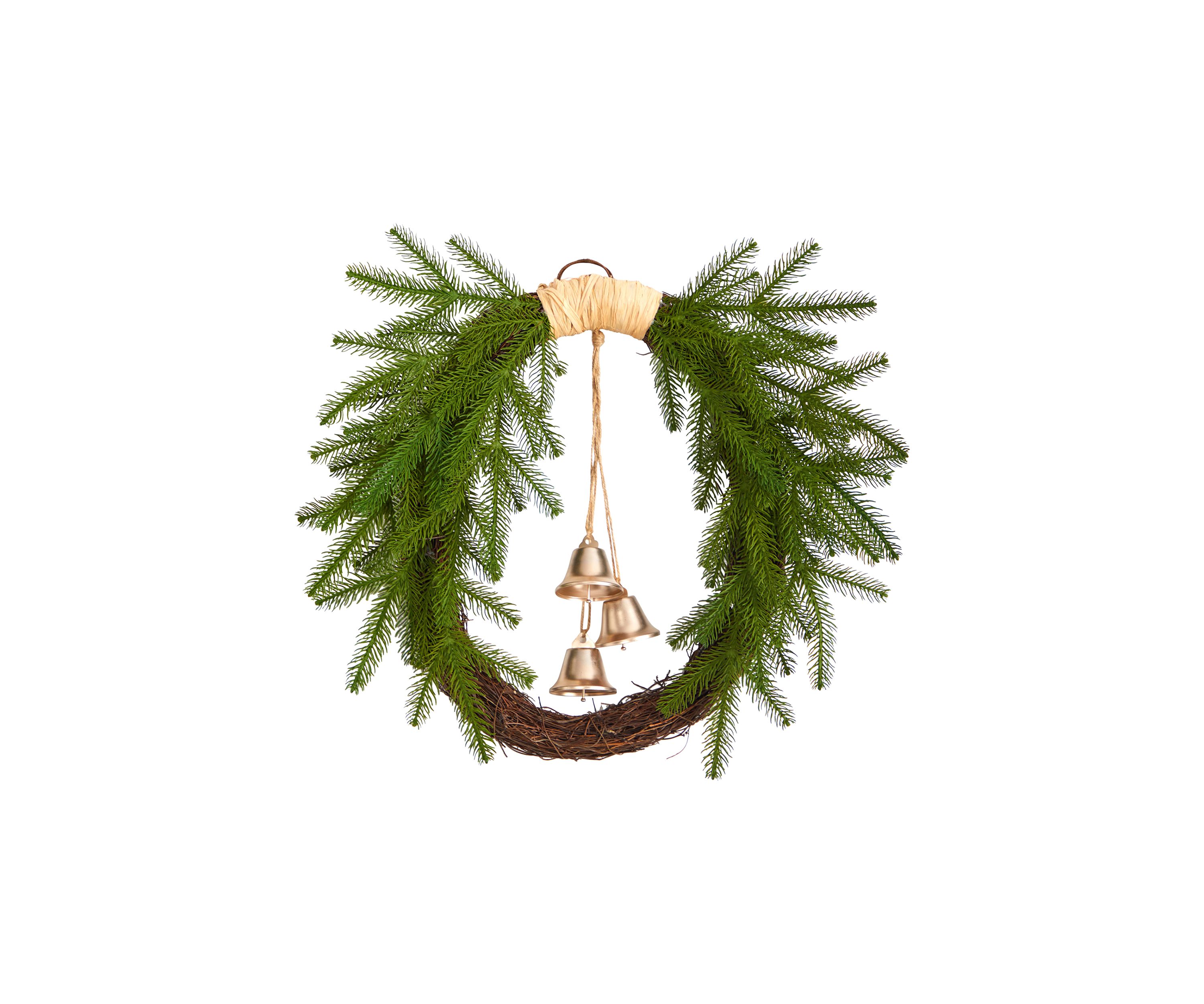 24 Inch Holiday Christmas Pine and Hanging Bells Wreath
