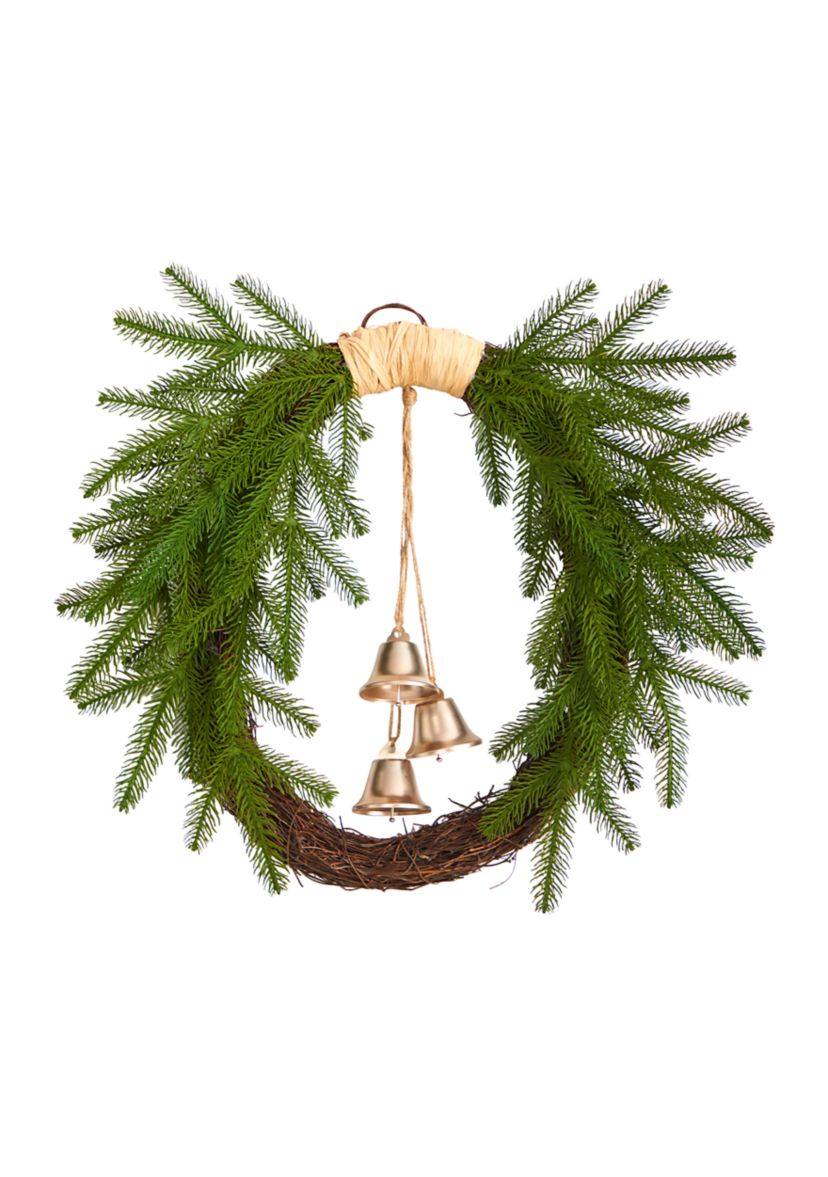 24 Inch Holiday Christmas Pine and Hanging Bells Wreath