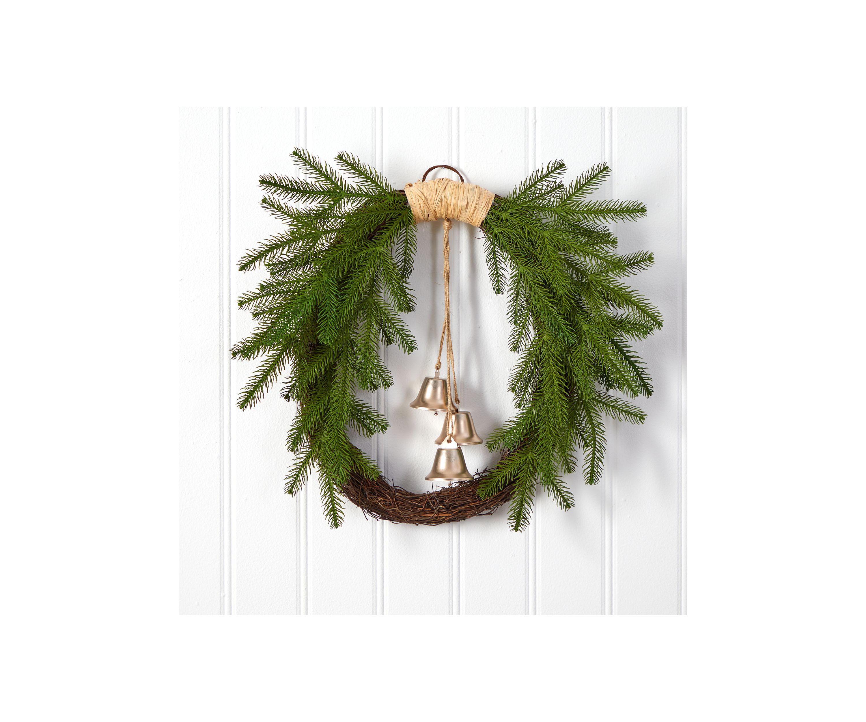 24 Inch Holiday Christmas Pine and Hanging Bells Wreath
