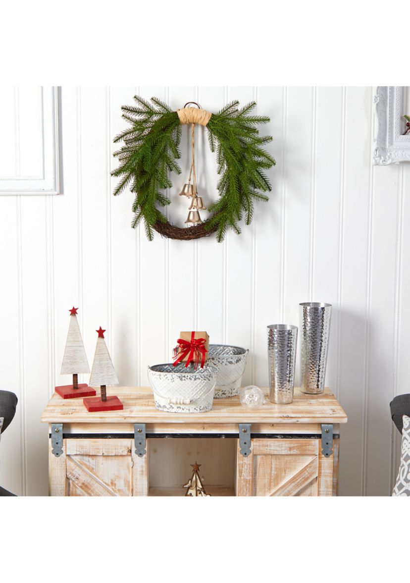 24 Inch Holiday Christmas Pine and Hanging Bells Wreath