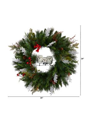 24-Inch Holiday Winter Owl Family Pinecone Berry Christmas Artificial Wreath