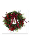 24 Inch Decorated Christmas Artificial Wreath with Bow and 130 Bendable Branches