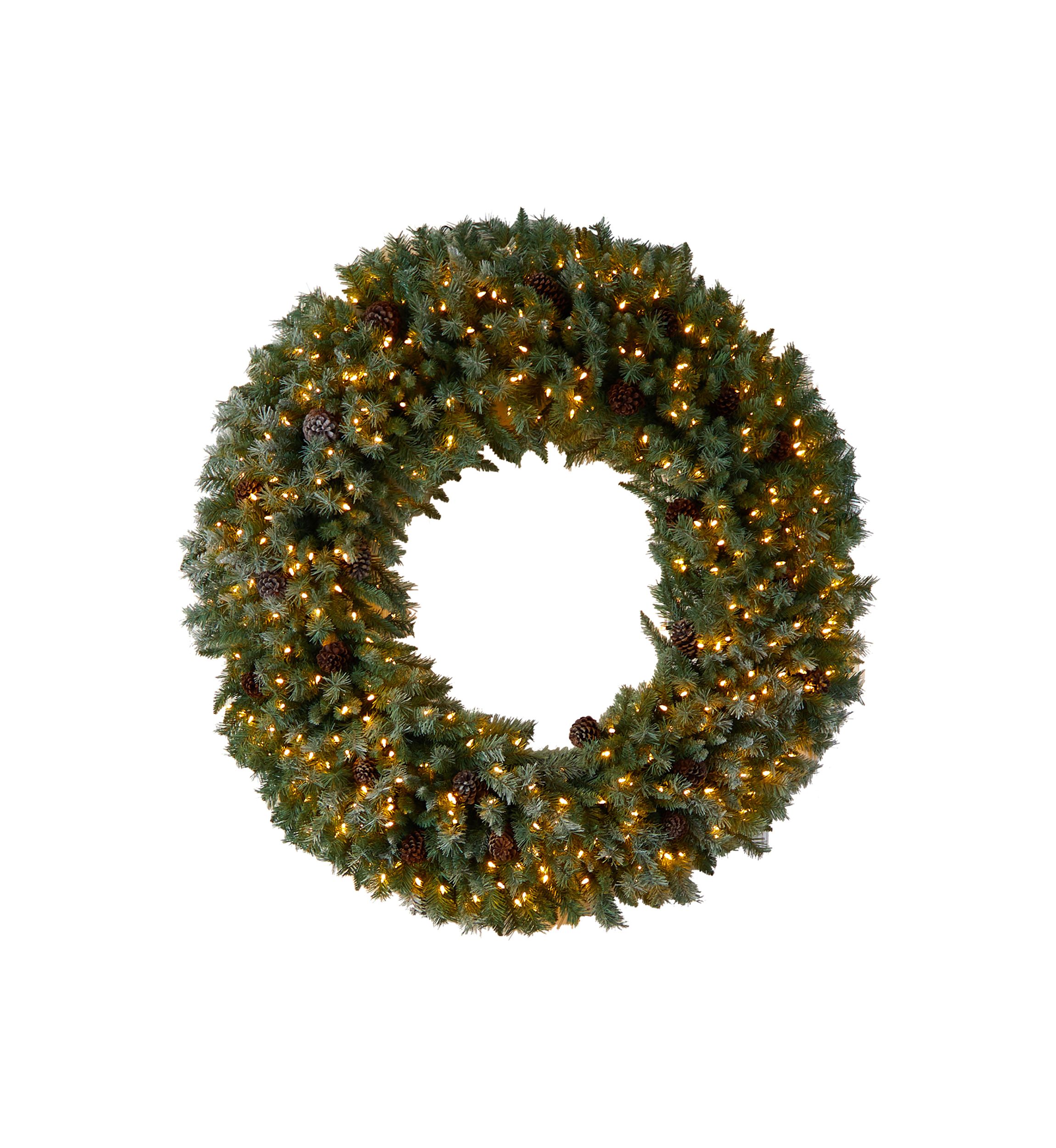 5-Foot Giant Flocked Artificial Christmas Wreath with Pinecones, 400 Clear LED Lights and 760 Bendable Branches