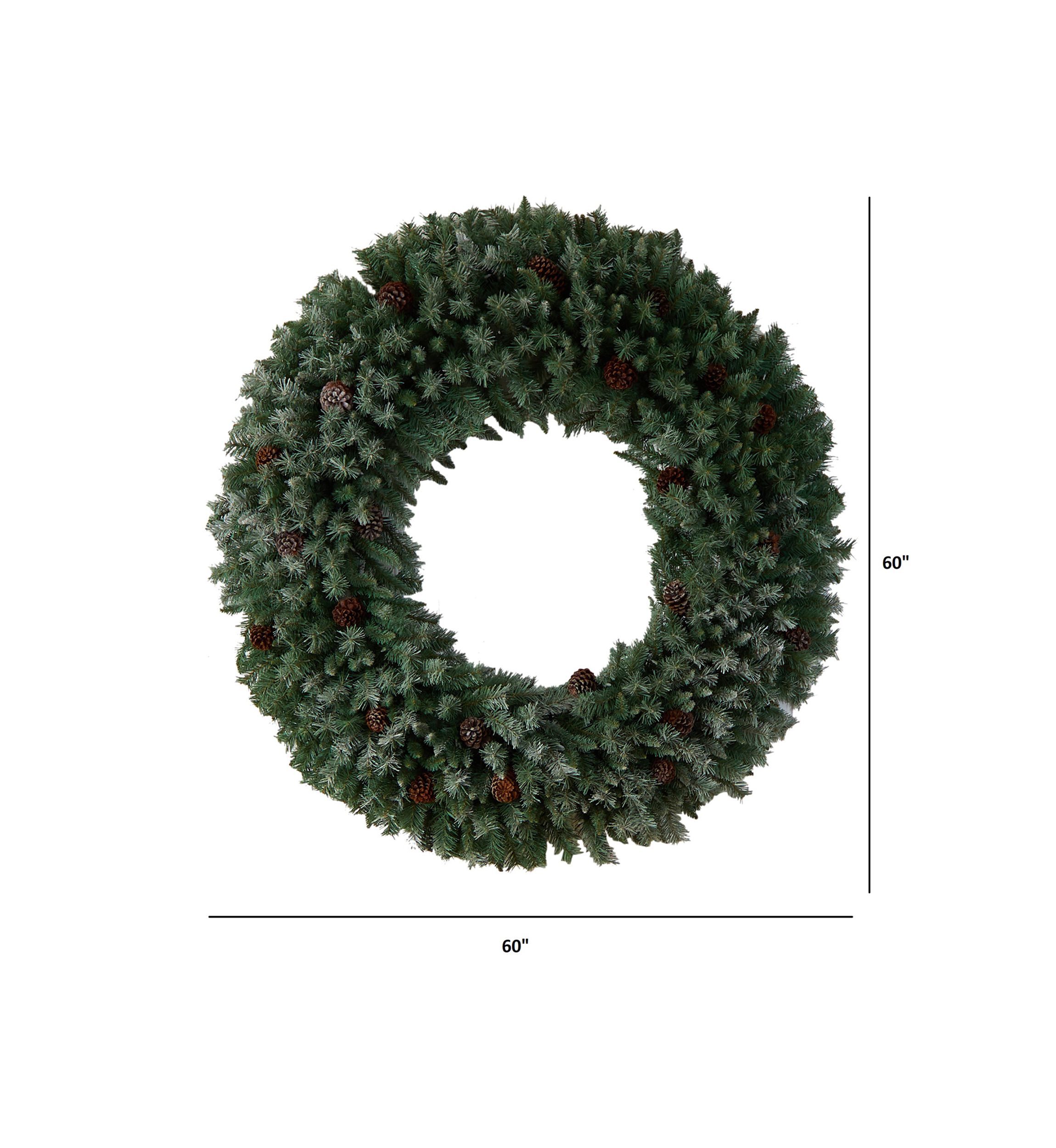5-Foot Giant Flocked Artificial Christmas Wreath with Pinecones, 400 Clear LED Lights and 760 Bendable Branches