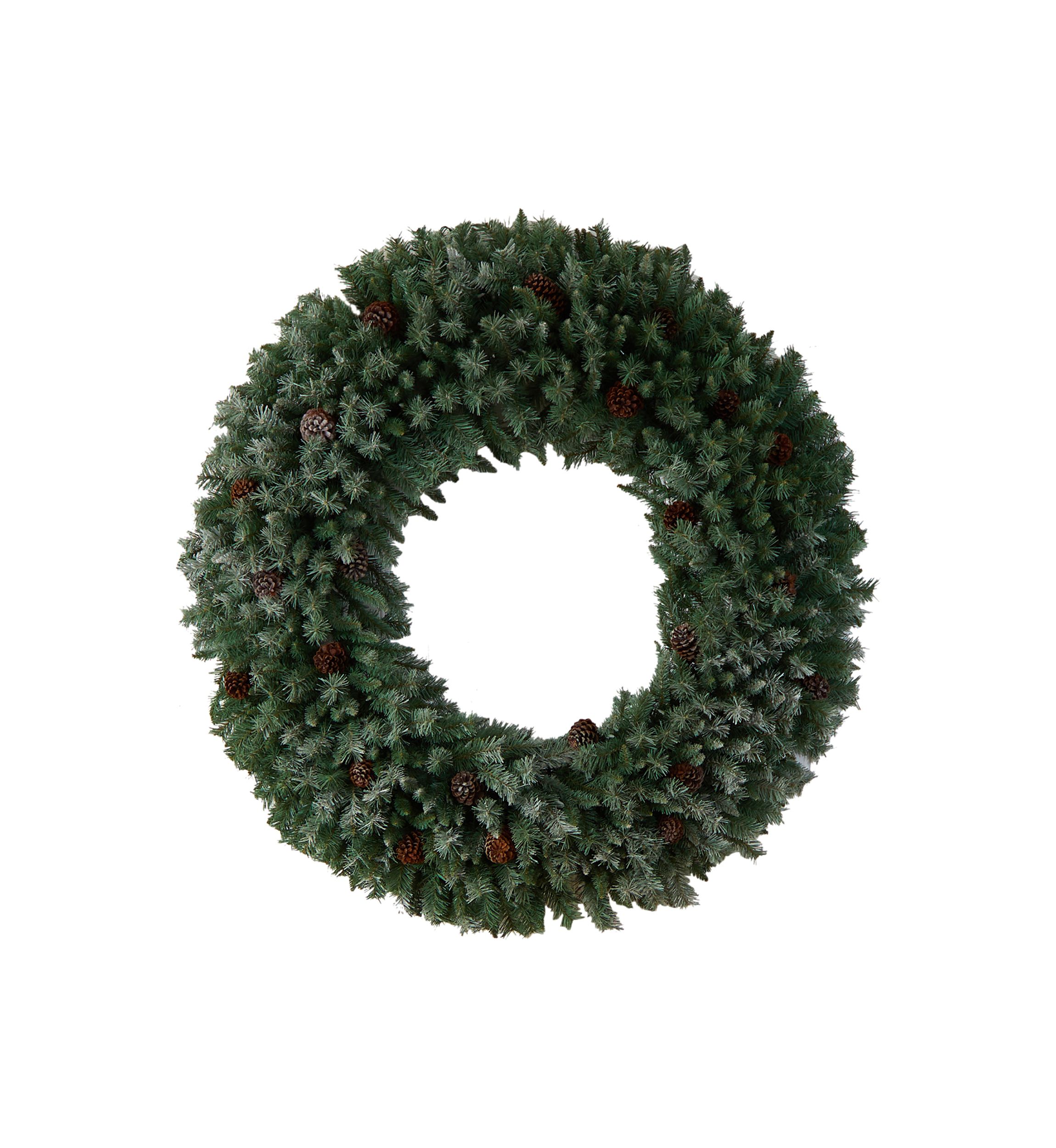5-Foot Giant Flocked Artificial Christmas Wreath with Pinecones, 400 Clear LED Lights and 760 Bendable Branches