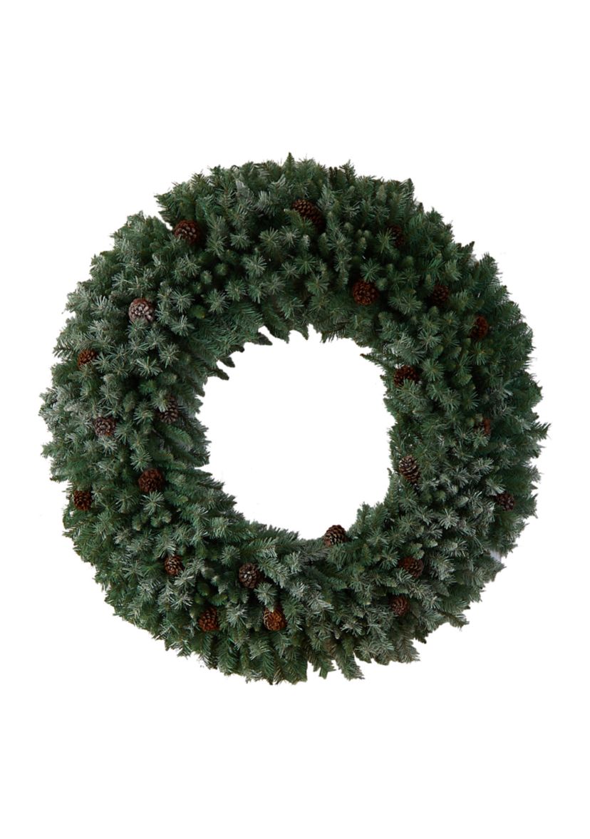 5-Foot Giant Flocked Artificial Christmas Wreath with Pinecones, 400 Clear LED Lights and 760 Bendable Branches
