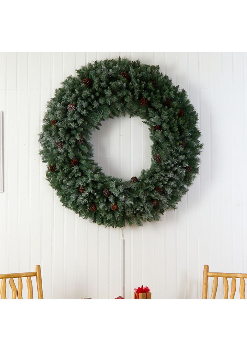 5-Foot Giant Flocked Artificial Christmas Wreath with Pinecones, 400 Clear LED Lights and 760 Bendable Branches