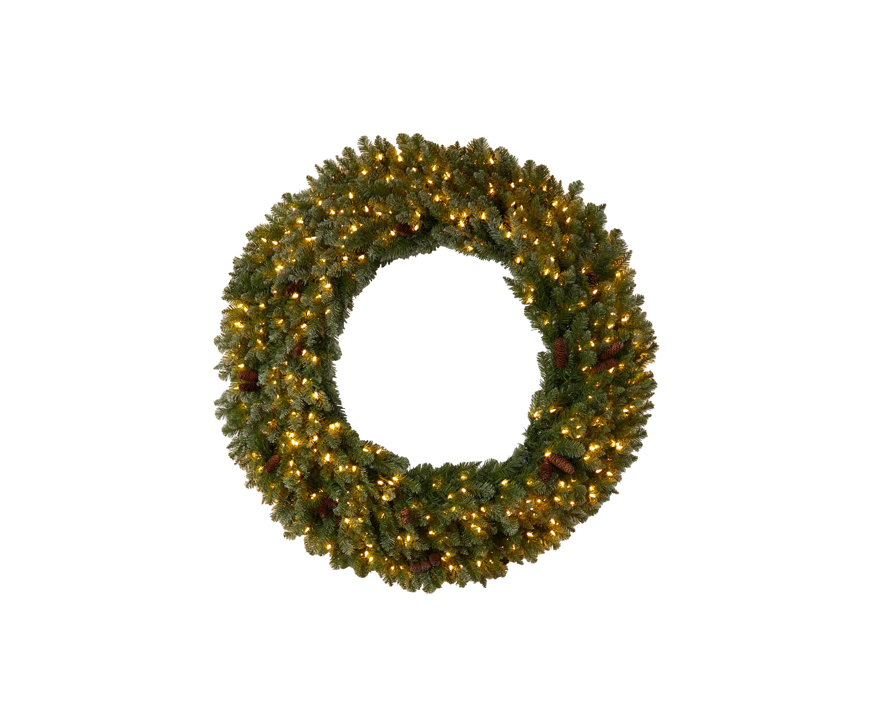 5-Foot Flocked Artificial Christmas Wreath with Pinecones, 300 Clear LED Lights and 680 Bendable Branches