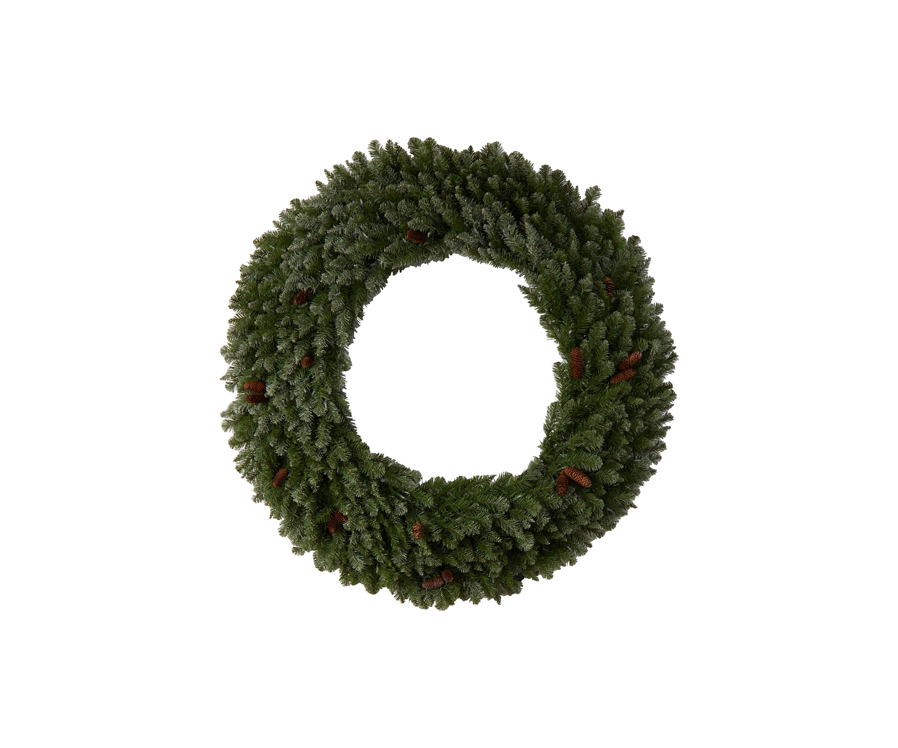 5-Foot Flocked Artificial Christmas Wreath with Pinecones, 300 Clear LED Lights and 680 Bendable Branches
