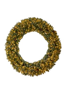 Nearly Natural 6-Foot Giant Flocked Artificial Christmas Wreath with Pinecones, 400 Clear LED Lights and 920 Bendable Branches, Green