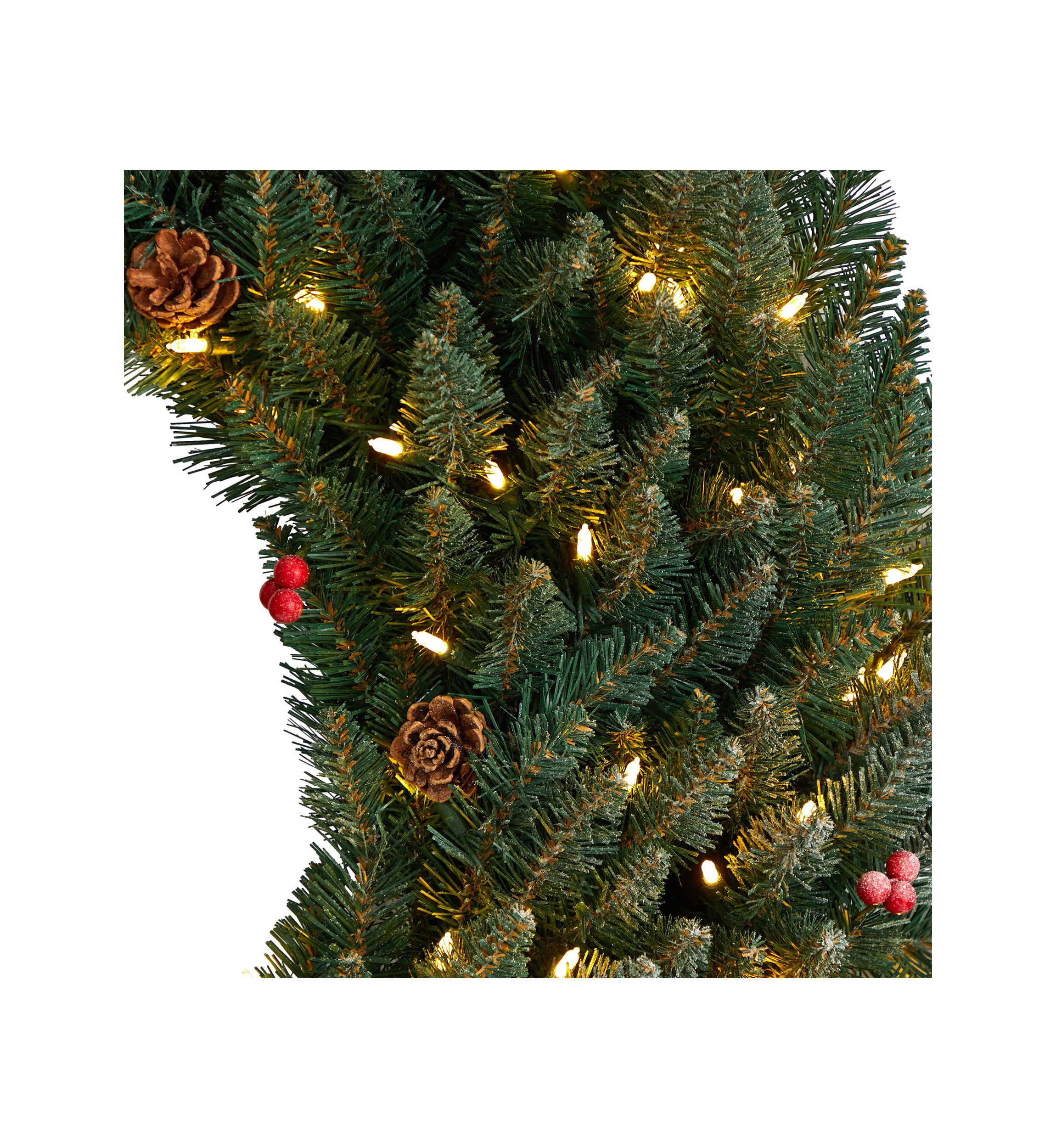 4-Foot Large Flocked Artificial Christmas Wreath with Pinecones, Berries, 150 Clear LED Lights and 400 Bendable Branches