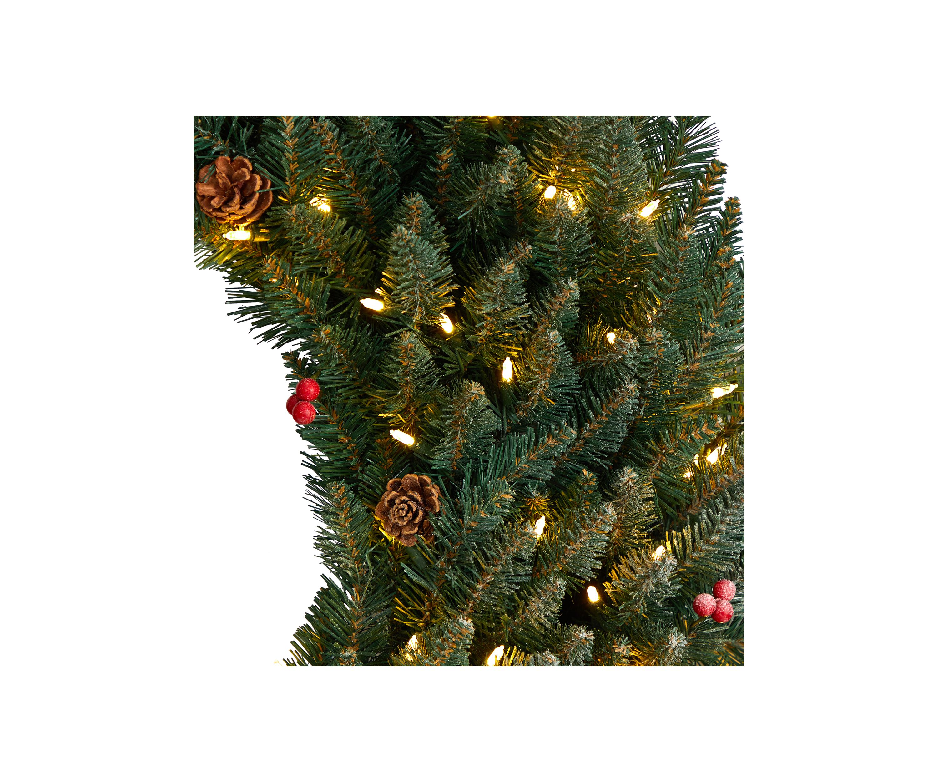 4-Foot Large Flocked Artificial Christmas Wreath with Pinecones, Berries, 150 Clear LED Lights and 400 Bendable Branches